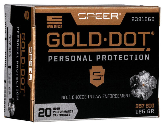 Speer Gold Dot 357 Sig, 125 Grain, Gold Dot Hollow Point, 20 Rounds - 604544647259 