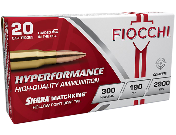 Fiocchi 300WMMKE Hyperformance Compete, 300 Win Mag, 190 Grain Sierra MatchKing BTHP, 20 Rds - 762344710341 