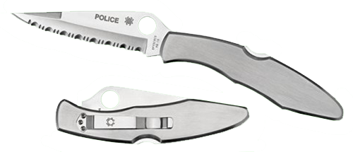 Spyderco Police, Part Serrated VG-10 SS Blade, Stainless Steel Handle, Pocket Clip - 716104000609 