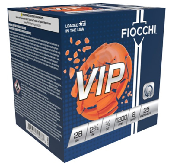 Fiocchi VIP Load, 28 GA, 2.75" Barrel, 25 Rds, Loaded in the USA - 762344852386 