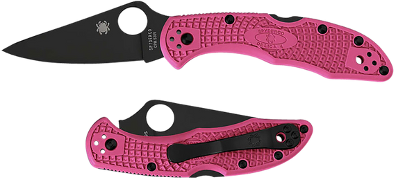 Spyderco Delica 4 Lightweight, Black TiCN CPM S30V Blade, Pink FRN Handle - 716104015504 