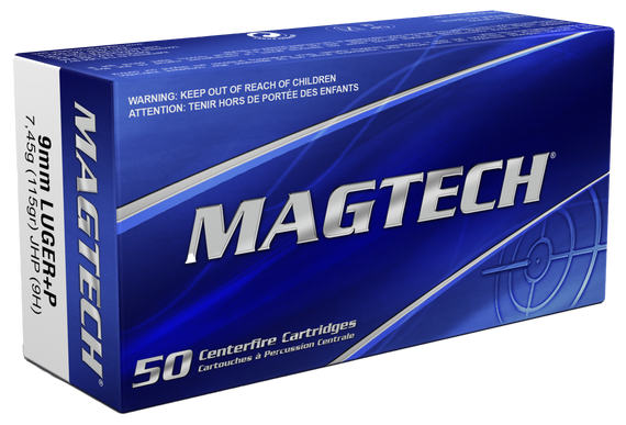 Magtech 9H Range/Training, 9mm Luger +P+, 115gr Jacketed Hollow Point, 50 Rds, Brass - 754908170814