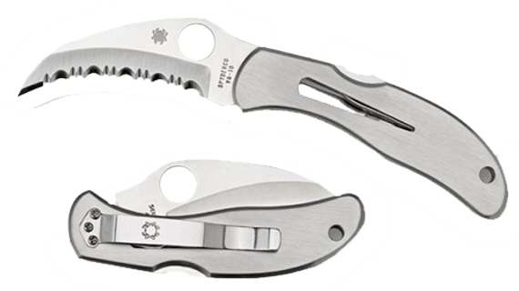 Spyderco C08S Harpy, 2.75" VG-10 Stainless Steel Blade, Serrated Edge, Stainless Steel Handle