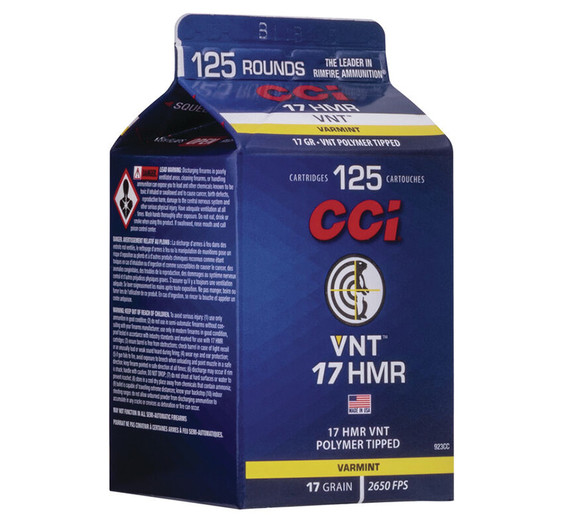 CCI VNT 17 HMR, 17 Grain, 125 Rounds - 604544655636 