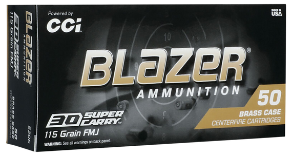 CCI 5205 Blazer Brass, 30 Super Carry, 115 Grain, FMJFN, 50Rds - 604544670981 