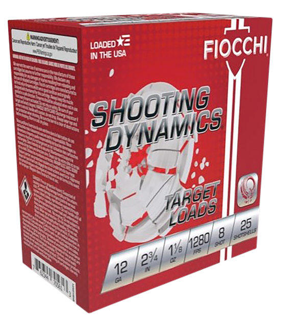 Fiocchi 12SDHV8 Shooting Dynamics Target, 12 Gauge, 2.75" Shell, 1 1/8 oz, 8 Shot, 250 Rounds - 762344712802 