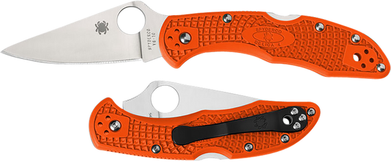 Spyderco Delica 4 Lightweight, Orange Bi-Directional Texturing, Satin Finish - 716104002597 