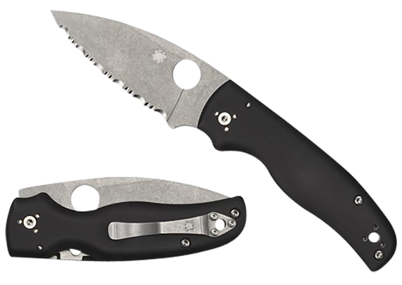 Spyderco Shaman, Serrated Stonewashed CPM S30V Blade, Black Textured G10 Handle - 716104012244 