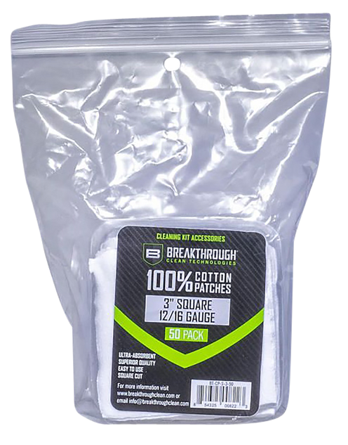 Breakthrough Clean BTCPS350 Square Cleaning Patches, 100% Cotton, 50 Pack, 12-16 Gauge - 854325008223