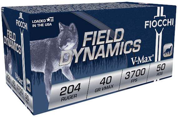 Fiocchi Field Dynamics, 204 Ruger, 40gr V-Max, 50 Rds - 762344707389 