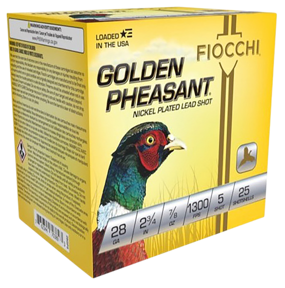 Fiocchi 28GP5 Golden Pheasant Extrema, 28 Gauge, 2.75" Length, 7/8 oz, 5 Shot, 250 Rds - 762344703893 
