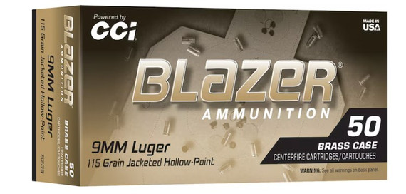 CCI Blazer Brass 9mm Luger, 115 Grain JHP, 50 Rounds