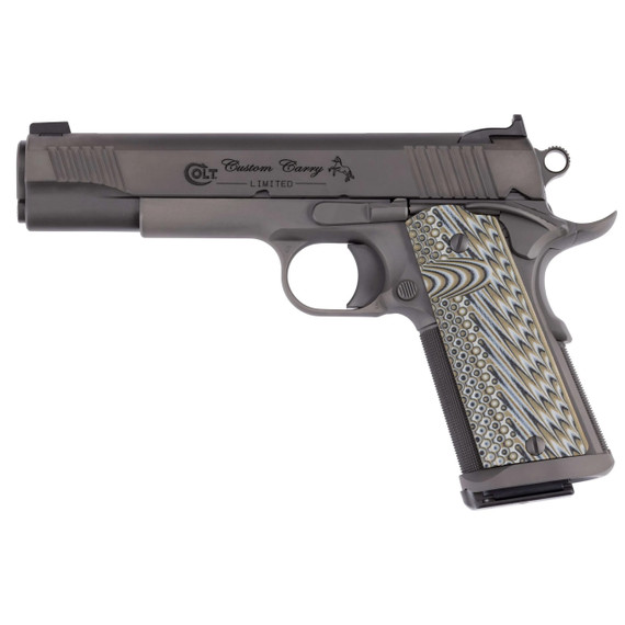 Colt Custom Carry Government, .45 ACP, 5.00" Barrel, 8 Rds, Stainless/Smoke DLC - 098289113320 