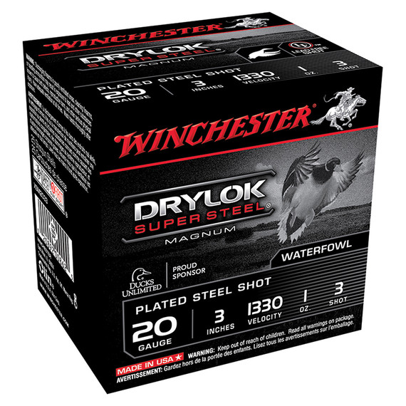Winchester Drylok Super Steel, 20 Gauge, 3" 1 oz, #3 Plated Steel Shot - 020892008625 