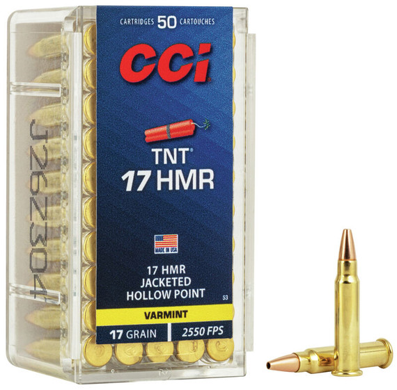 CCI TNT 17 HMR, 17 Grain, 2550fps, 50 Rounds - 076683000538 
