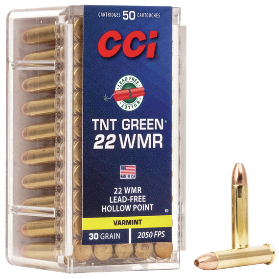 CCI TNT Green, 22 WMR, 30 Grain, Speer TNT Green Hollow Point, 50 Rds, Brass 