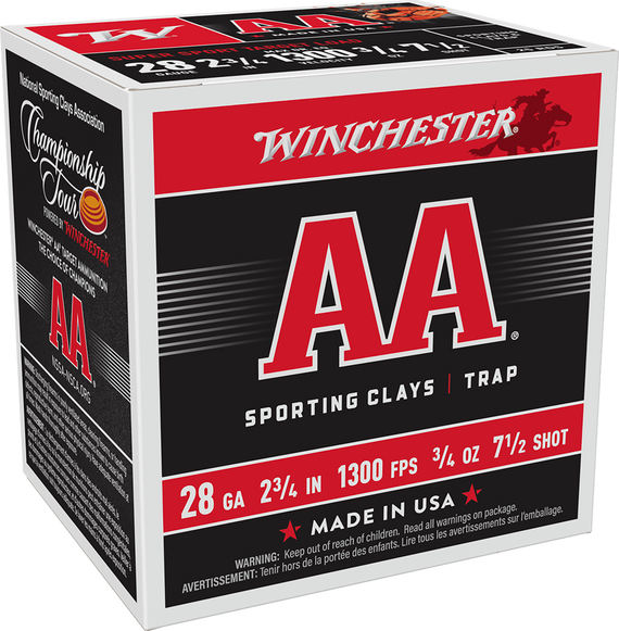 Winchester AA Super Sport Sporting Clay, 28 Gauge, 2.75" Length, 3/4 oz, 7.5 Shot, 25 Rds/Box - 020892015272 