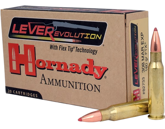 Hornady LEVERevolution 308 Marlin Express, 160gr Flex Tip, 20/10 Case - 090255827330 