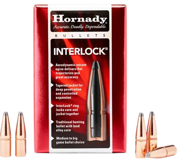 Hornady 2640 InterLock, 6.5mm .264, 160 gr Round Nose, 100 Per Box - 090255226409 