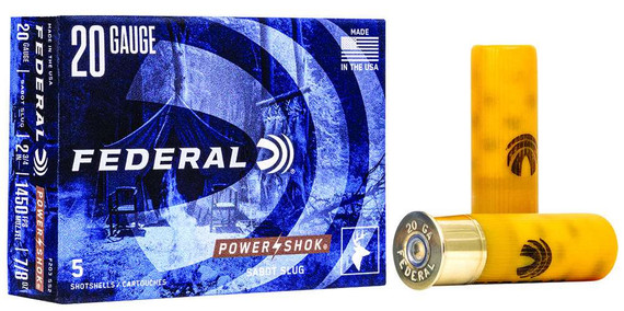 Federal Power-Shok, 20 Gauge, 2.75" Barrel, 5 Rds, Sabot Slug 