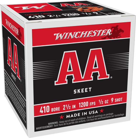 Winchester AA419 AA Target, 410 Gauge, 2.50" Shell, 1/2 oz, #9 Shot, 25 Rounds - 020892004474 