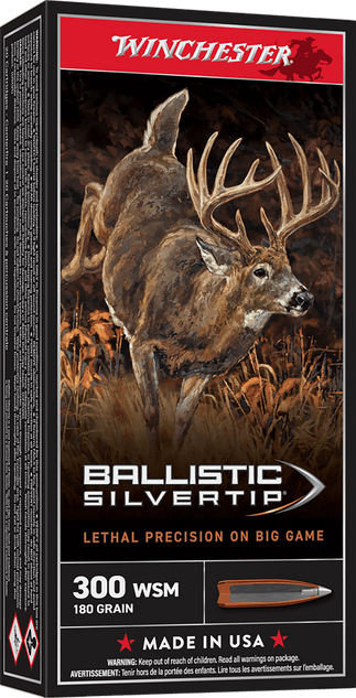 Winchester Ballistic Silvertip SBST300SA, 300 WSM, 180 gr, Rapid Controlled Expansion Polymer Tip, 20 Rds - 020892213944 