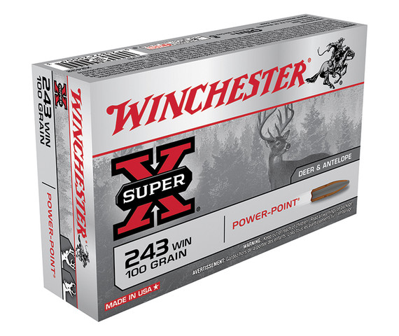 Winchester Super-X, 243 WIN, 100 Grain, Power-Point, 20 Rounds - 020892200043 