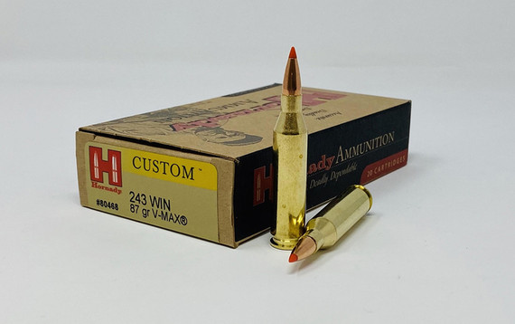 Hornady Custom 243 Win, 87gr V-Max, 20 Rounds 
