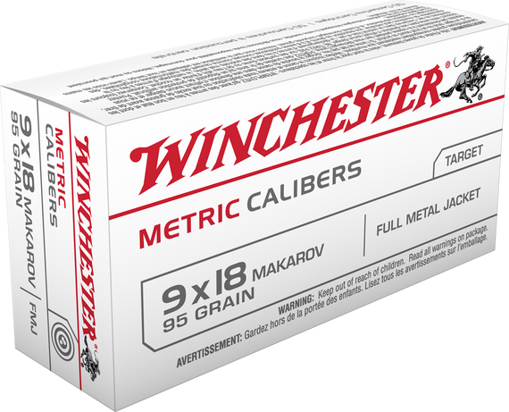 Winchester 9x18 Makarov, 95GR FMJ, 50 Rds - 020892212572 