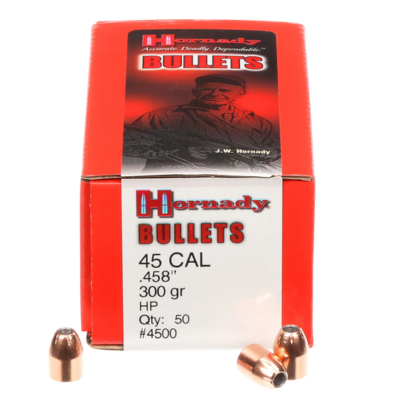 Hornady 4500 InterLock, 45 Cal .458, 300 gr Hollow Point, 50 Per Box - 090255245004 