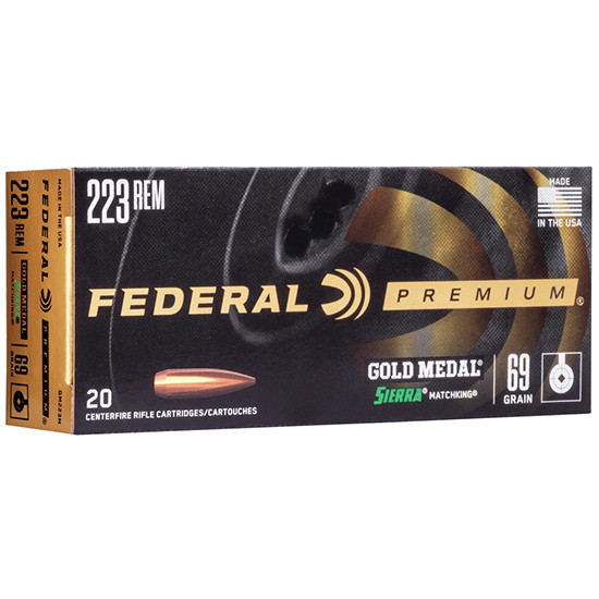 Federal FED GOLD MEDAL, 223 REM, 69 Grain Sierra MatchKing BTHP, 20 Rds, Made in USA - 029465089320 