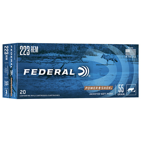 Federal FED Power-Shok 223REM, 55GR SP, 20 Rds - 029465084172 