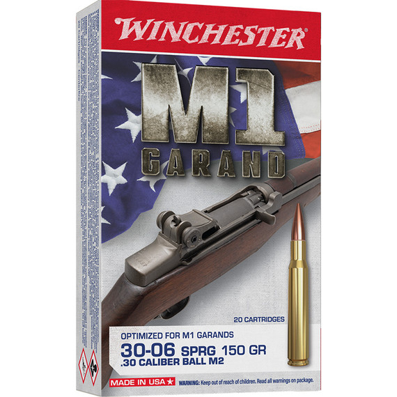 Winchester M1 Garand 30-06 Springfield, 150gr FMJ-FB, 20 Rds - 020892231948 