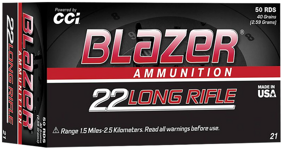 CCI Blazer 0021, 22LR, 40 Grain, 50 Rds - 076683000217 