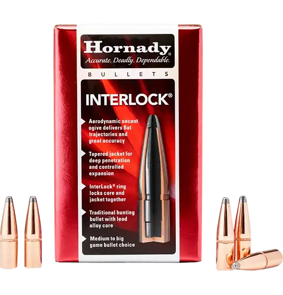 Hornady InterLock 3335, .338 Cal, 250 gr Soft Point Recoil Proof, 100 Per Box - 090255233353 