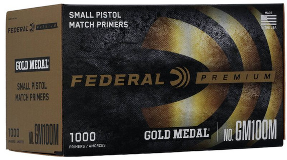 Federal Premium, Gold Medal Small Pistol Match Primers, #100M, 1000 Count - 029465156893 