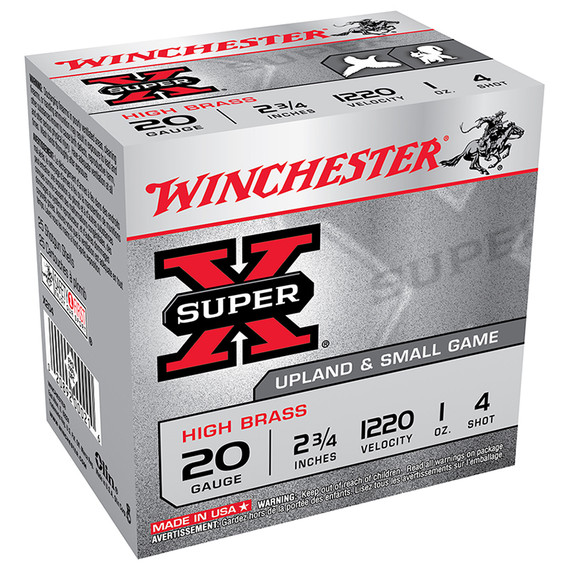 Winchester SuperX 20Ga 2.75" 1oz HBHG #4, High Brass, 25 Rounds - 020892000216 