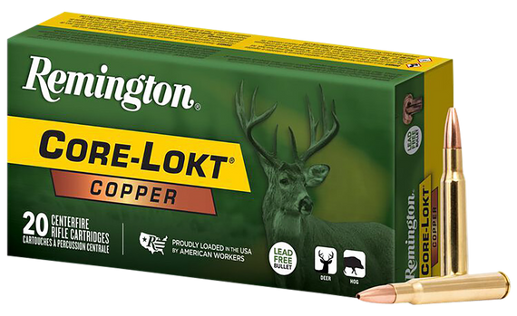 Remington Core-Lokt Copper, 30-06 Springfield, 150gr Copper Hollow Point, 20 Rds, Brass - 047700278537 