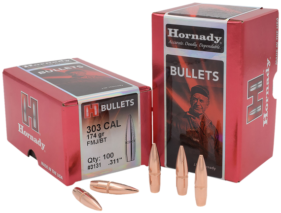 Hornady 3131, 303 Cal, 174gr Full Metal Jacket, 100 Per Box - 090255231311 