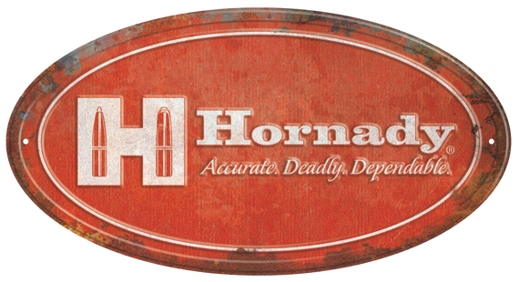 Hornady Oval Sign, Rustic Red White, Aluminum - 090255991444 