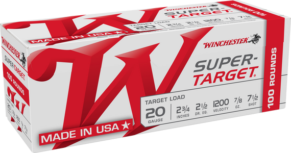 Winchester Super-Target, 20 Gauge, 2.75" Length, 7/8 oz, 7.5 Shot, 100 Rounds Per Box 