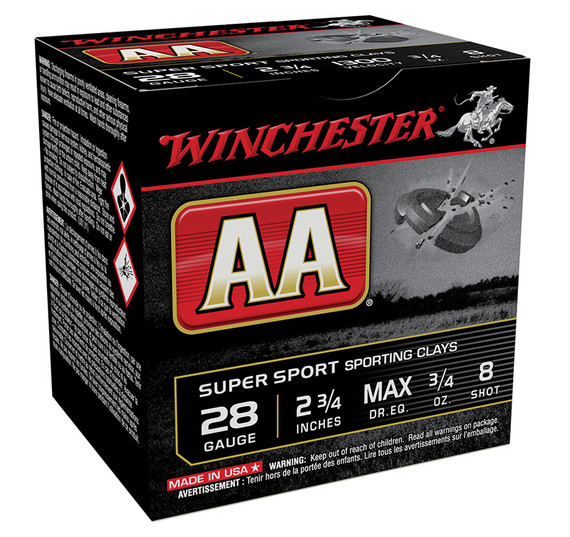 Winchester AA SptClay, 28GA, 2.75", 3/4oz, #8 Shot - 020892025578 