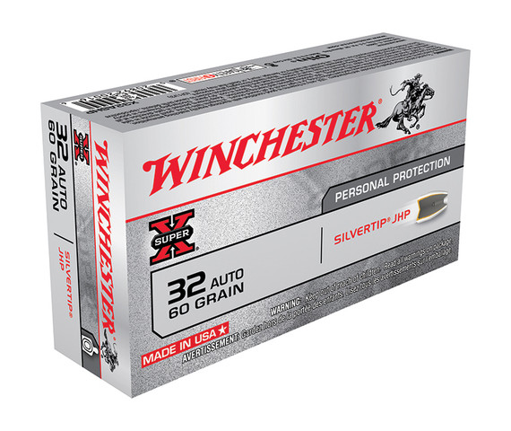 Winchester Super-X, 32 Auto, 60 Grain, Silvertip Hollow Point, 50/Box - 020892200166 