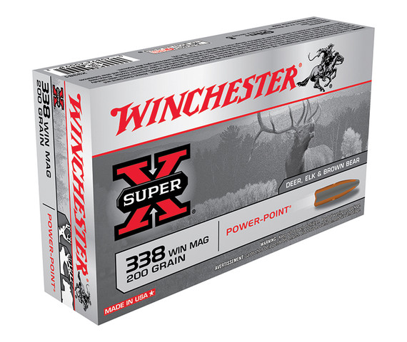 Winchester Super-X 338 WINMAG, 200 Grain Power-Point, 20 Rounds - 020892200982 
