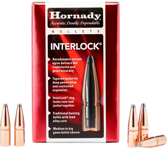 Hornady InterLock 25 Cal .257 117 gr Boat Tail Spire Point, 100 Per Box - 090255225525 