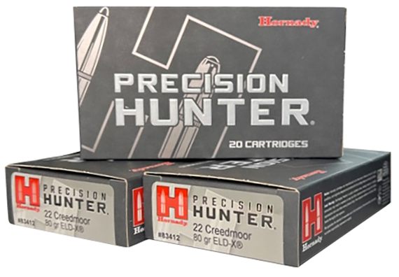 Hornady Precision Hunter 22 Creedmoor, 80 gr ELD-X, 20 Rounds, Brass Casing - 090255834123 
