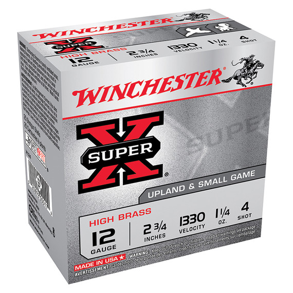 Winchester SuperX 12Ga 2.75" 1-1/4oz HBHG #4, High Brass, 12 Gauge, #4 Shot - 020892000179 