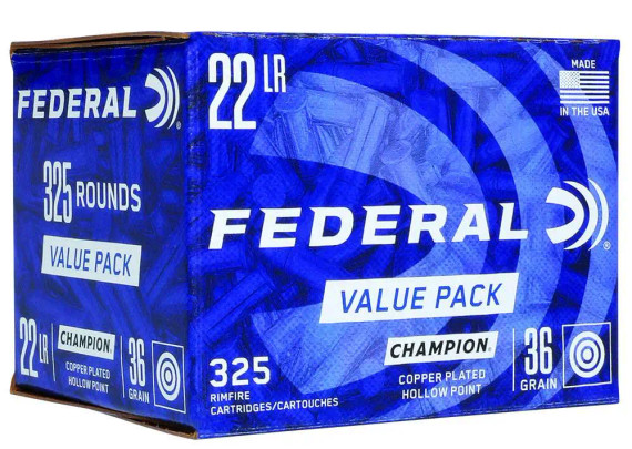 Federal Champion Plated HP, .22LR, 0.00" Barrel, 325 Rds, Copper Plated Hollow Point - 029465057985 