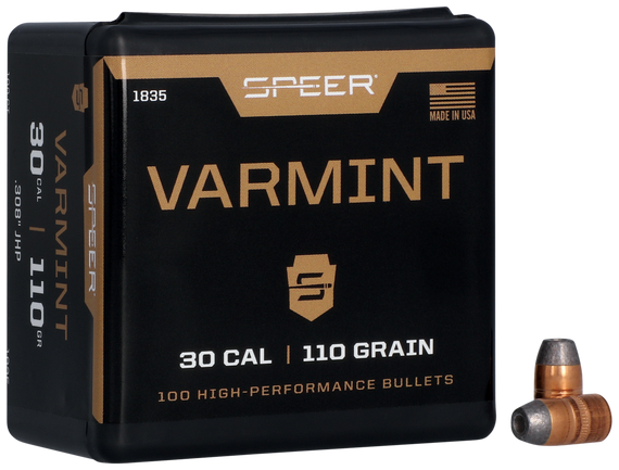 Speer 1835 Varmint, 30 Cal, 110 gr Jacketed Hollow Point, Copper Jacket, Lead Core - 076683018359 