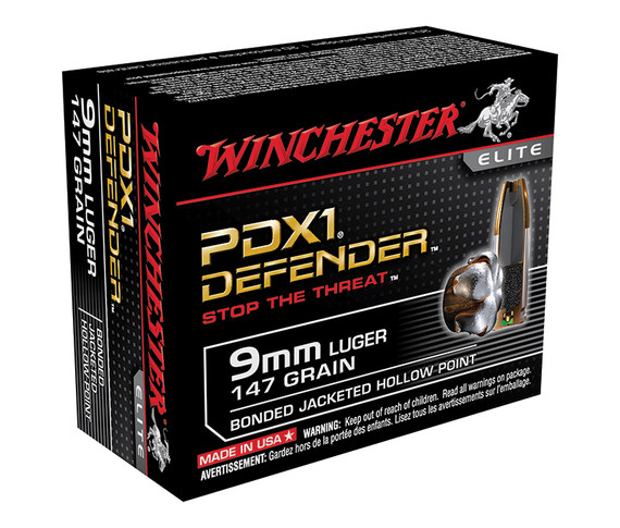 Winchester PDX1 Defender, 9MM Luger, 147 Grain, Bonded Jacketed Hollow Point, 20 Rds - 020892217836 